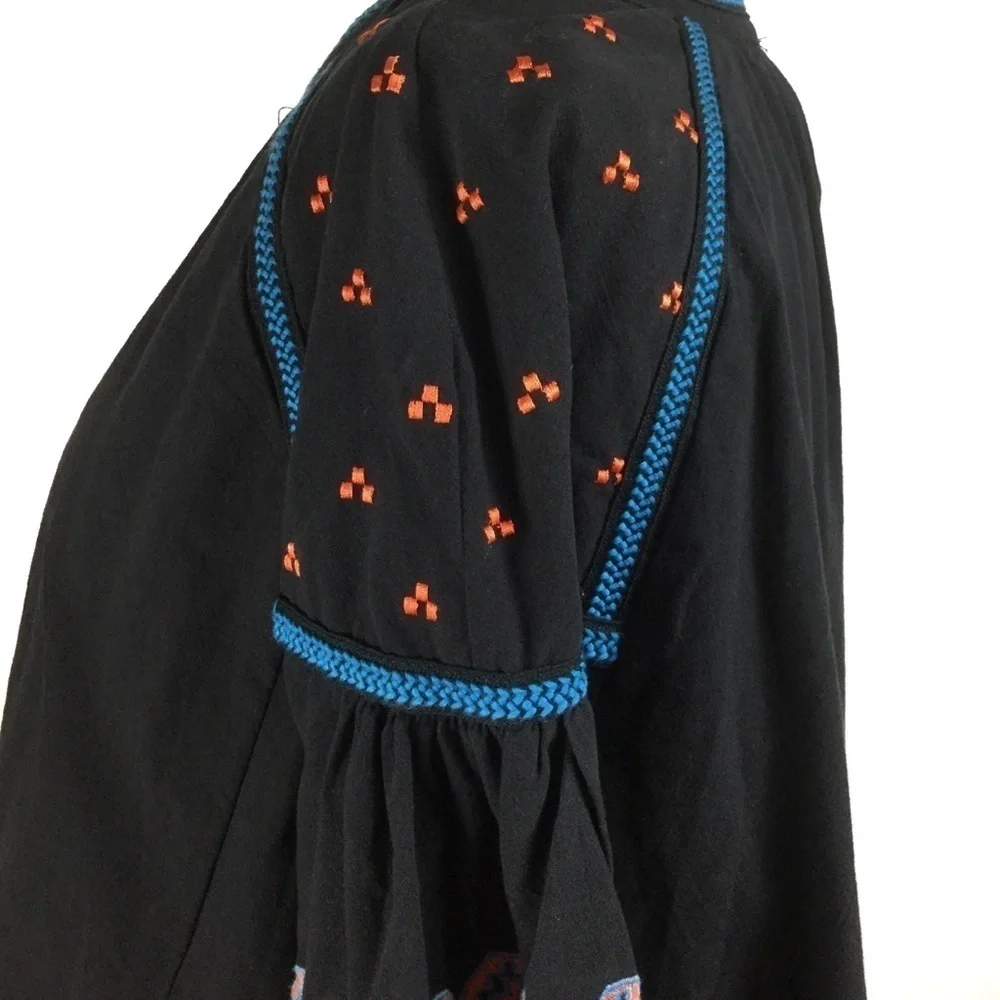 Puff‎ sleeve embroidered boho tie front jacket top
